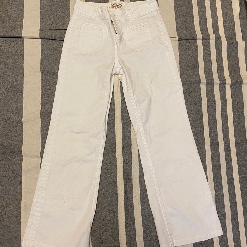 White flare pants